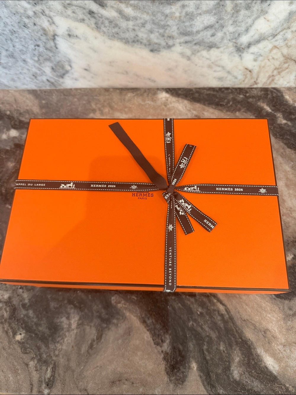 Hermes Orange Box with Brown Ribbon Home Accent